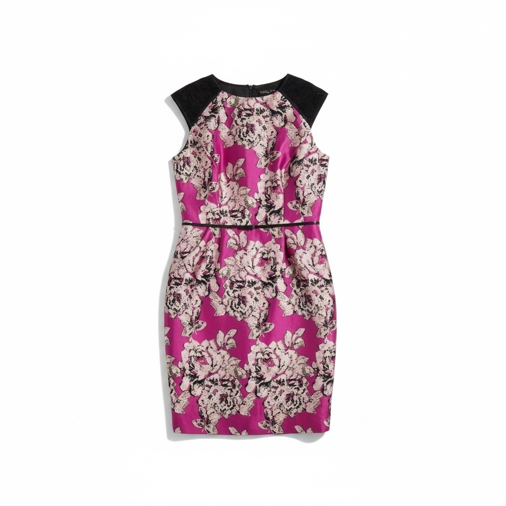 Nwot Adrianna Papell Fuchsia And Black Floral Midi Dress Size 4